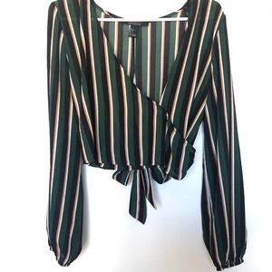Cropped Striped Long Sleeve Chiffon Blouse